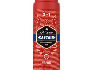 Old Spice Captain Душ гел & Шампоан за мъже 250 мл, 3-в-1 Почистващ гел за лице за тяло, Дълготраен свеж