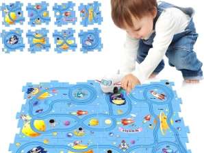 Children's educational play set with a car track, Blue