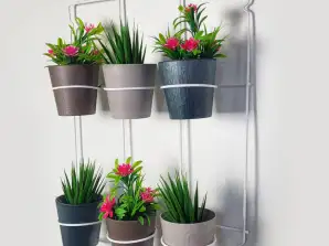 White metal Artstone wall hanger sets with 6 plant pots