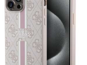 iPhone 15 Pro Max Guess Hátlap coque 4G nyomtatott csíkok - rózsaszín