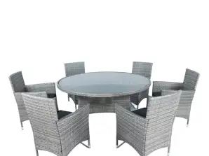 Almira Outdoor-Esszimmerset 7-teilig Φ140 Graues Rattan mit Kissen