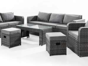 NEW! Garden & Leisure Lounge Set with Stool 6 Pieces incl. Seat and Back Cushions,