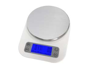 Digital kitchen scale, 5kg, LOUD, stopwatch, LCD screen, precise sensor, White