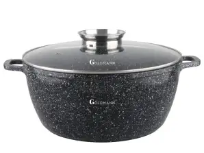 Aluminum saucepan, 24x11.5 cm, 4.5 liters, Goldmann, ceramic coating, heat-resistant lid