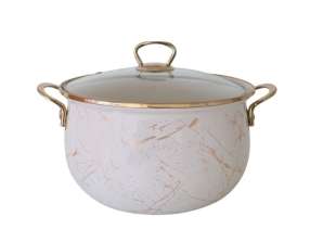 Enamelled saucepan, 22x14cm, 5 liters, golden titanium handles, glass lid including induction, Goldmann, beige