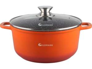 Non-stick marbled saucepan 4.5L, 24x11,5cm, induction incl., glass lid, orange, ECO-friendly, Goldmann