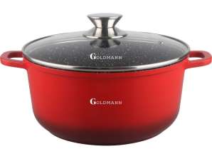 Non-stick marbled saucepan 4.5L, 24x11,5cm, induction incl., glass lid, red, ECO-friendly, Goldmann