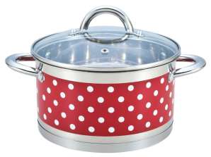 Pot Rosberg R51210I20, 20cm, 3.6L, Acier inoxydable. Rouge avec des points blancs