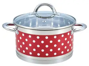 Pot Rosberg R51210I24, 24cm, 6.1l. Stainless steel. Red with white dots