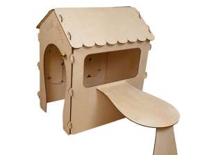 Wooden house for children with chalkboard and table 86 x 137 x 105 cm