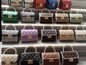 Selection of women's fashion bags from Turkey DMY with a variety of models and color variants.