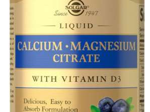 Solgar-Citrate de calcium et de magnésium liquide avec vitamine D3 - Arôme naturel de myrtille