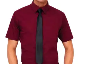 Camicia a maniche corte da uomo - Taglio aderente bordeaux medio nelle taglie dalla S alla 5XL, 97% cotone, nuovo con etichette