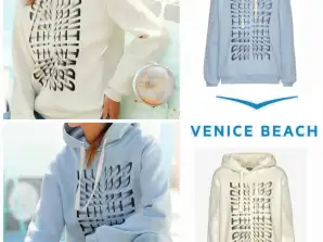 Damska bluza z kapturem od Venice Beach. Model w kolorze jasnobeżowo-niebieskim