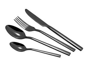 Set di posate Voltz da 24 pezzi - forchette, cucchiai, coltelli - Nero, OV51512AB24
