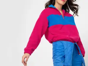 Fuchsia French Disorder Polarfleece-Pullover mit Reißverschluss für Damen