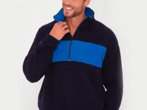 Blue French Disorder polar fleece sweater with zipper for men