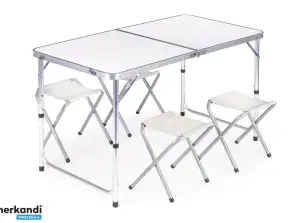 Kelioninio stalo sulankstomo stalo komplektas iš 4 kėdžių Balta