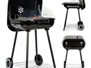 Garden grill with square hinged lid