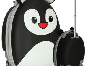 Children's travel suitcase hand luggage on wheels penguin