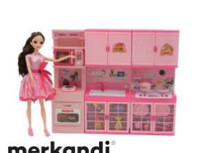 Doll Size Kitchen 1/6 Dollhouse Furniture Mini Kids Kitchen Pretend Play Cooking Set Cabinet