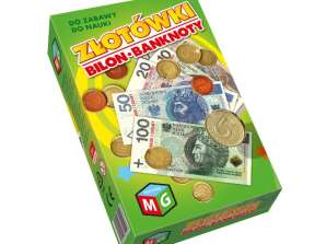 Rahaa 5 zlotyn oppimiseen ja pelaamiseen kolikot ja setelit MULTIGRA