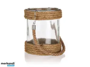 Hanging glass candle holder / jute 14 x 18 cm