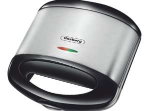 Sandwich-Maker, 750W, 2 slices, Non-stick, Marbled, Stainless steel / Black, Rosberg