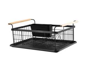 Dryer for dishes and cutlery, 44x32x20cm, detachable tray, metal/wood, matte black, Rosberg