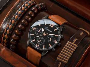 Men's quartz watch & 3pcs bracelets set WRISTADORN