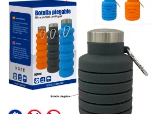 Garrafa de água de silicone dobrável - 500ml/17oz Foldable BPA-Free & Leakproof Bottle- Ideal para esportes, caminhadas, academia e viagens e atividades ao ar livre