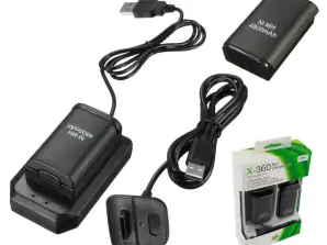 KX7A 2x XBOX 360 BATTERI USB-KABEL SVART