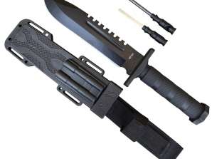 TACTICAL MILITARY KNIFE SET FLINT SHARPENER WHISTLE 31CM