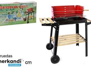 Barbecue with metal and wood wheels, 83x43 cm, finished in red and black, 83x43x87 cm