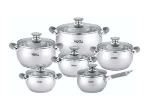 Kochtöpfe-Set 12-teilig Oliver Voltz OV51210N12, Induktion, Silikongriffe, Edelstahl/Grau