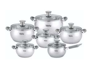 Cooking Pots Set of 12pcs Oliver Voltz OV51210N12, Induction, Silicone Handles, Stainless Steel/Gray