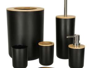 Badkamerset borstel dispenser set set van 6 stuks zwart