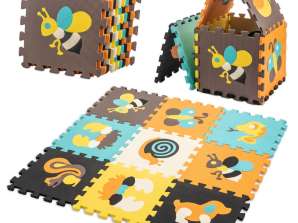 Tapis en mousse éducatif puzzle animaux colorés 85 x 85 x 1 cm 9 pièces feuille colorée