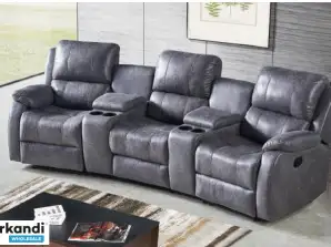 Happy Home Home-Cinema 3 plazas tapizado conjunto gris en 