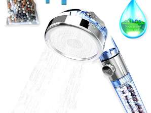 Ionic shower head water-saving with shower filter with extra refill – Eco shower head filter with 4 different minerals -water-saving shower tray