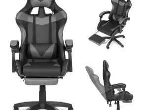 Spand gaming stol kontorstol med justerbar og polstret fodstøtte grå