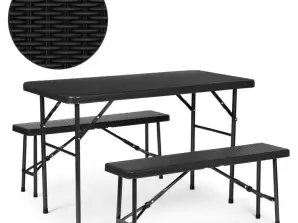 Cateringový stôl 120 cm 2 lavice banketový set - čierna