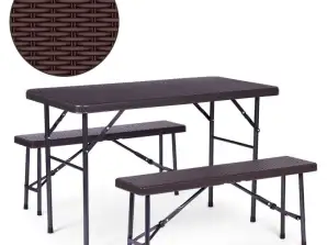 Catering set table 120 cm 2 benches banquet set - brown