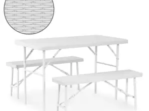 Maitinimo komplekto stalas 120 cm 2 suolų banketinis komplektas - baltas