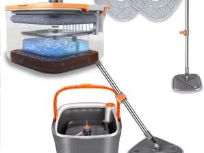 Mopping system incl. bucket and handle – Floor cleaner for every floor - 2 microfibre cloths – Self-cleaning floor squeegee