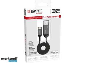 USB флаш устройство Светкавица 32GB EMTEC T750 USB3.1 Dual