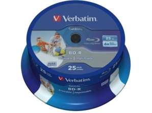 BD R 25GB Verbatim 6x DATALIFE Inkjet white HTL 25er Cakebox 43811
