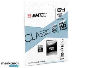 MicroSDXC 64GB EMTEC + sovitin CL10 CLASSIC läpipainopakkaus