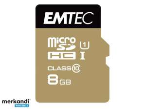 MicroSDHC 8GB EMTEC adapteris CL10 EliteGold UHS I 85MB/s lizdinė plokštelė