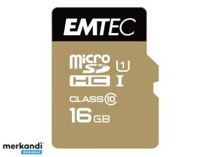 MicroSDHC 16GB EMTEC adapteris CL10 EliteGold UHS I 85MB/s lizdinė plokštelė
